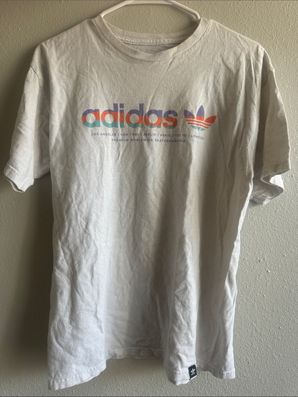 adidas White Short Sleeve Tee with Multicolor Logo